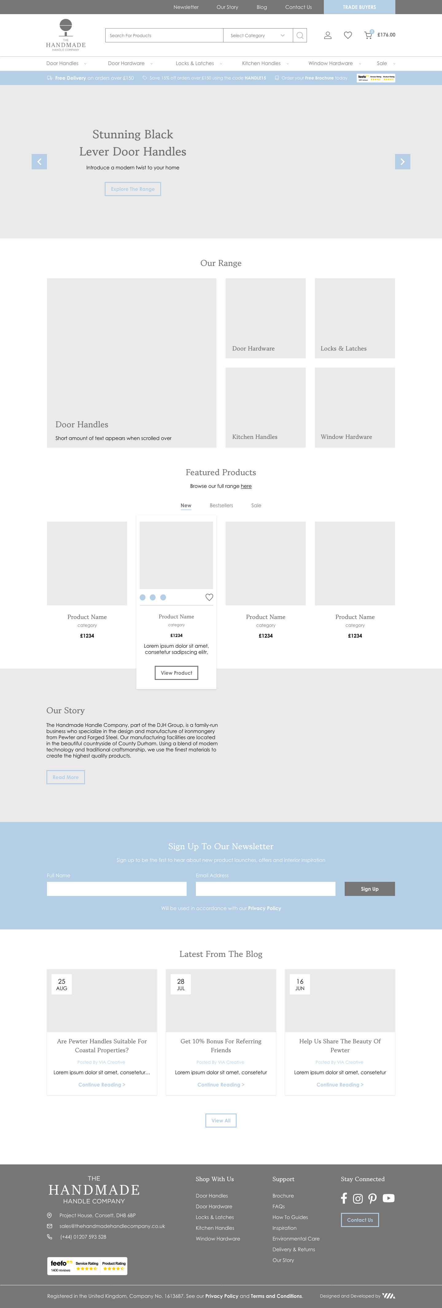 The Handmade Handle Company ecommerce website case study wireframe